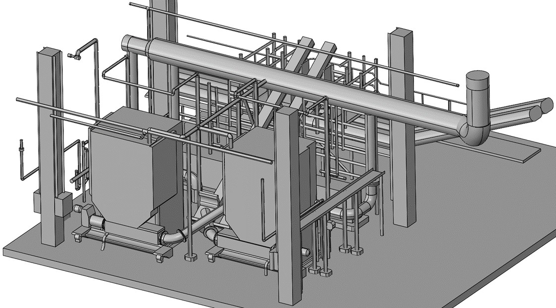 CAD model of Wastewater Treatment Equipment, Structure and Plumbing to help design new equipment